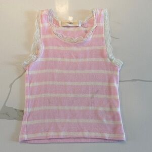 Loveshackfancy girls lace trim tank top light pink white stripes size 4-5Y